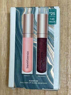 bareMinerals Gleam On Full-Size Lip Gloss-Balm Duo in Serenity & Cranberry